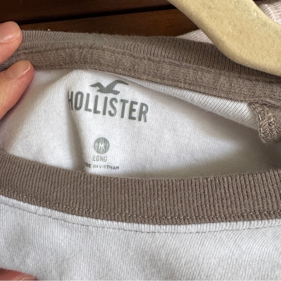 Hollister Raglan Baby Tee Set Pink & Heather Gray & White with Taupe Sleeves - Picture 6 of 9
